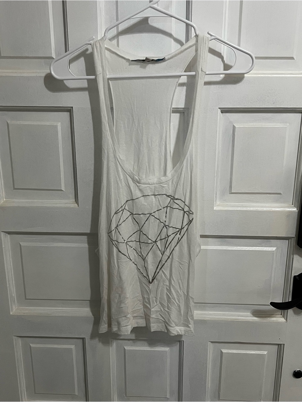 Cecico White Racerback Tank with Silver Diamond Graphic